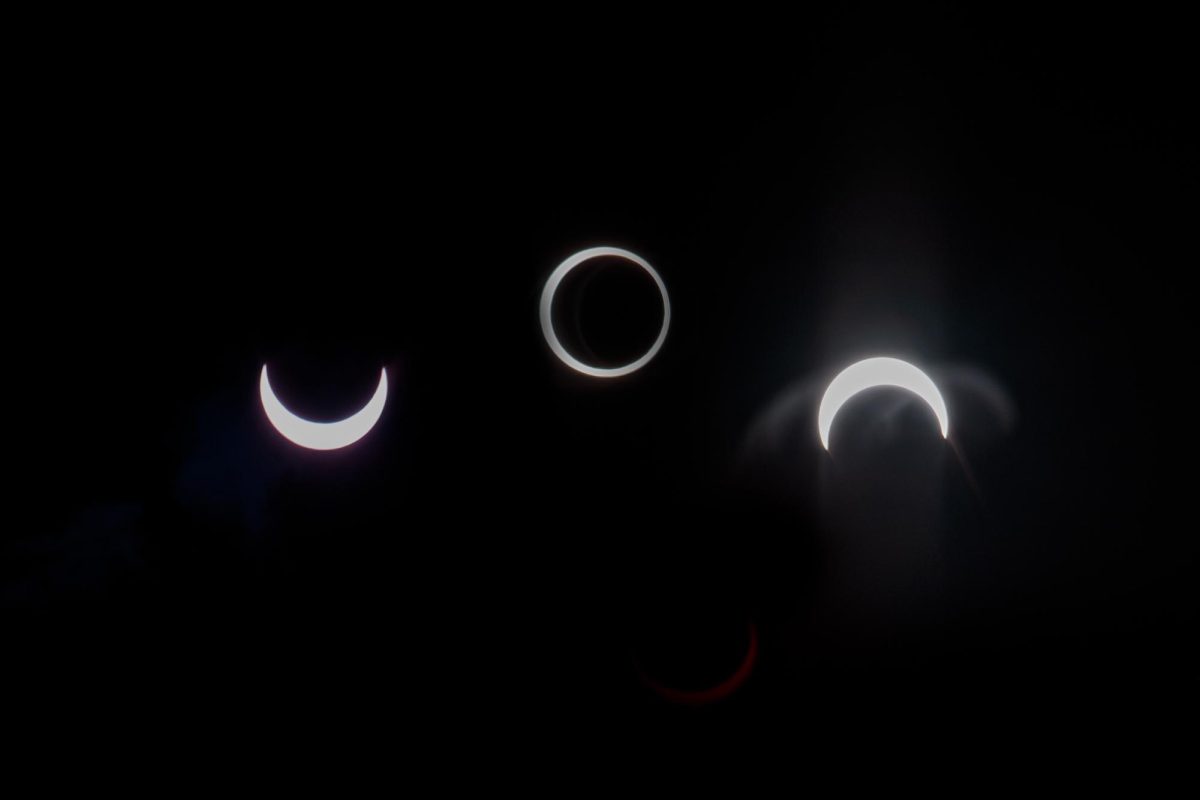 Beginning, middle and end of the annual solar eclipse, with the ring of fire.